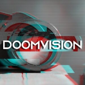 DoomVision Podcast logo on a VHS/TV style glitch effect