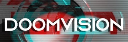 DoomVision Podcast logo on a VHS/TV style glitch effect