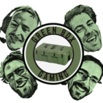 Green Box Gaming logo featuring the heads of the four hosts around a green box in the center with their name.