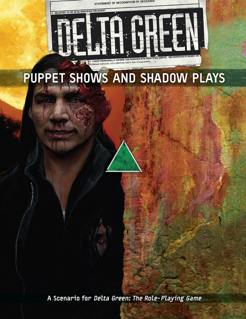 The cover of "Puppet Shows & Shadow Plays." An Apache man smiles, impossibly alive with a horrifying head injury.